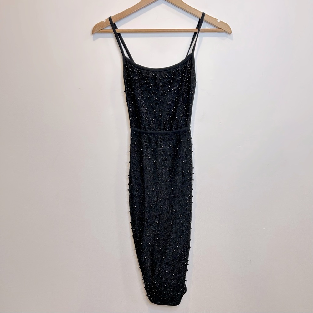 Oh Polly Body-Con Stretch Mini Dress Beaded Sparkle Black